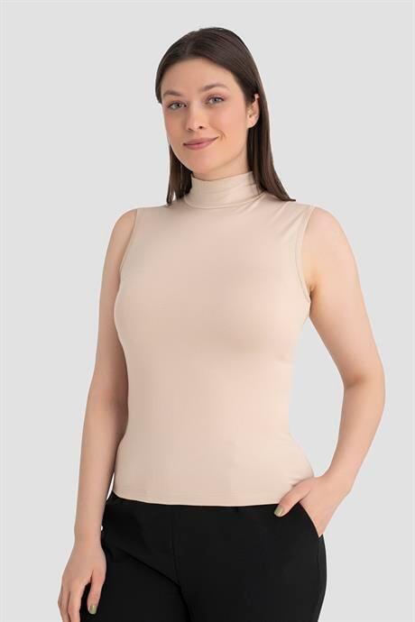Kadın Ten Balıkçı Yaka Kolsuz Body 3'lü Paket - 4