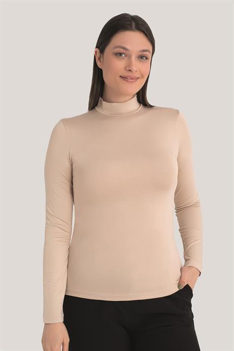Kadın Ten Balıkçı Yaka Uzun Kollu Body 2'li Paket - 2