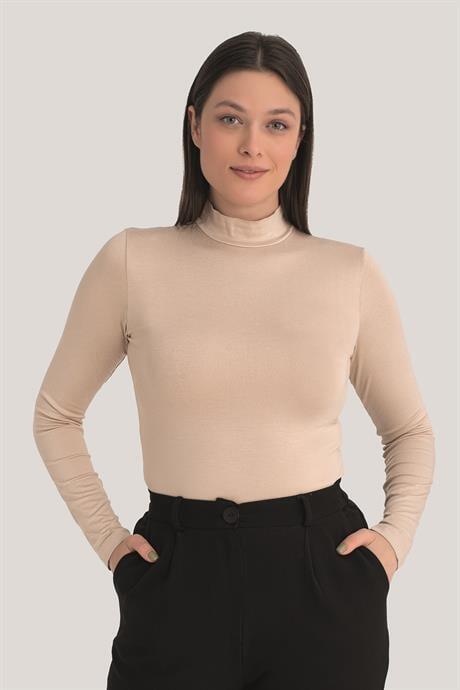 Kadın Ten Balıkçı Yaka Uzun Kollu Body 2'li Paket - 4