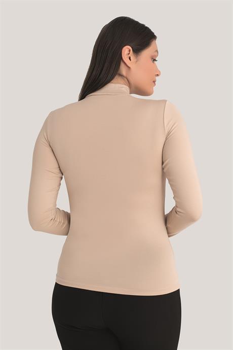 Kadın Ten Balıkçı Yaka Uzun Kollu Body 2'li Paket - 5