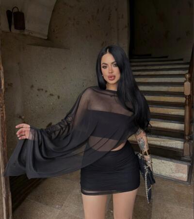 Kadın Transparan Detay Büstiyer Ve Etek Takım - ANGELINO BuyukBedeniz