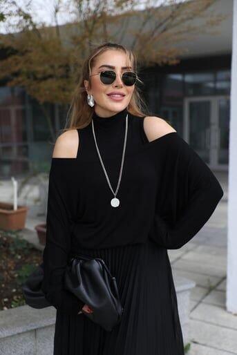 Kadın Triko Plise Ve Tül Detay Iki Parça Elbise - 1