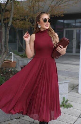 Kadın Triko Plise Ve Tül Detay Iki Parça Elbise - 3