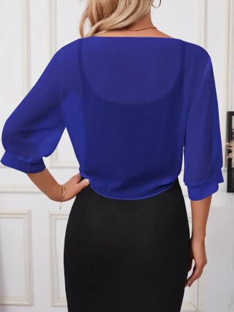 Kadın Truvakar Kol önden Bağlamalı Kısa şifon Bolero Ceket - 2