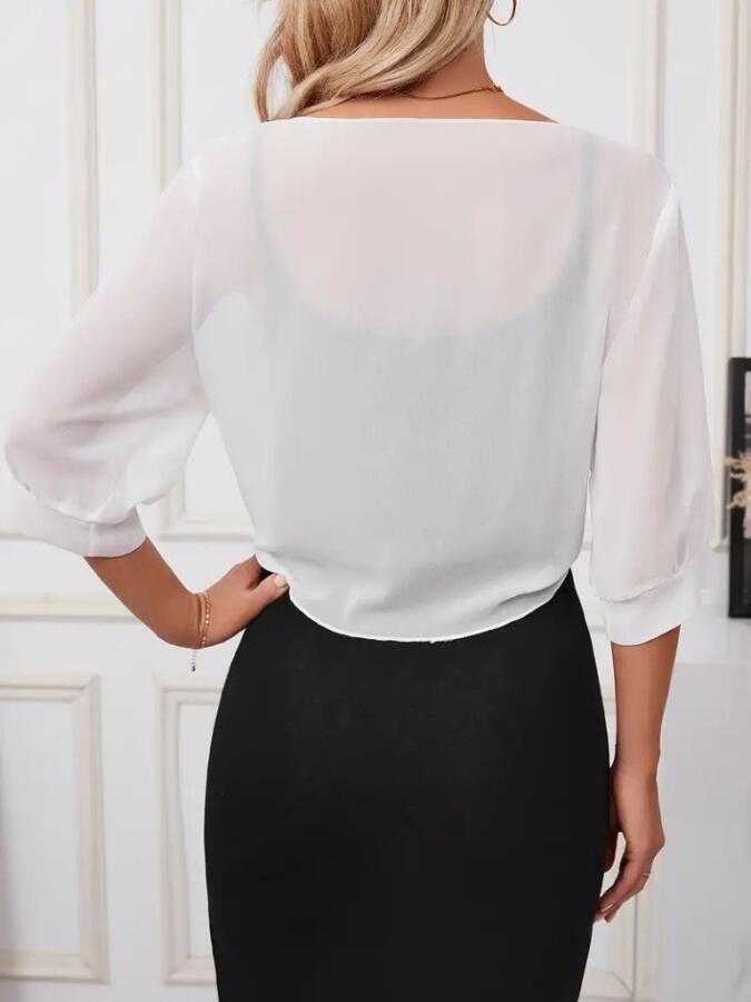 Kadın Truvakar Kol önden Bağlamalı Kısa şifon Bolero Ceket - 3
