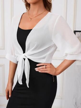 Kadın Truvakar Kol önden Bağlamalı Kısa şifon Bolero Ceket - 5