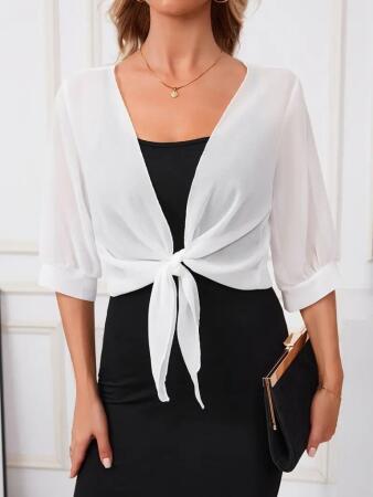 Kadın Truvakar Kol önden Bağlamalı Kısa şifon Bolero Ceket - 6
