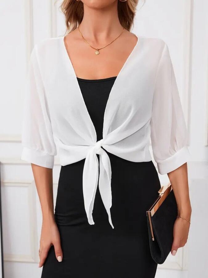 Kadın Truvakar Kol önden Bağlamalı Kısa şifon Bolero Ceket - 6