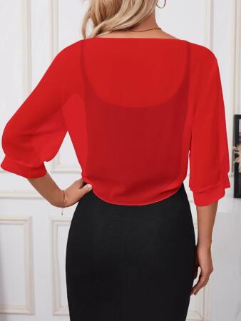 Kadın Truvakar Kollu önden Bağlamalı Kısa şifon Bolero Ceket - 3