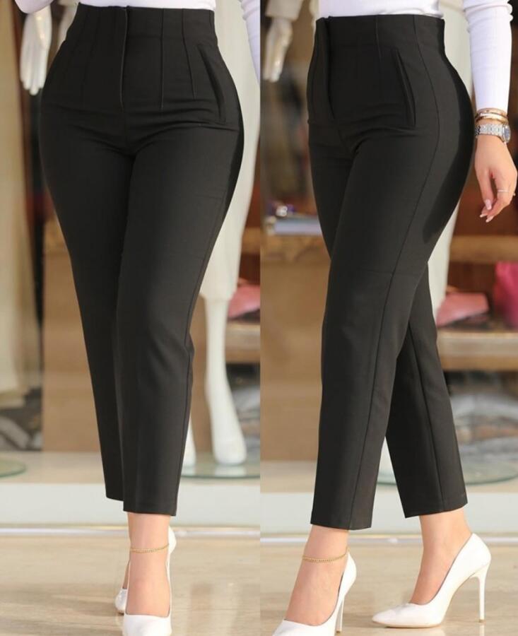 Kadın üste Oturan Paçası Bilek üzerinde Biten Krep Kumaş Kumaş Pantolon 36 (S) - 50 (5XL) - 1