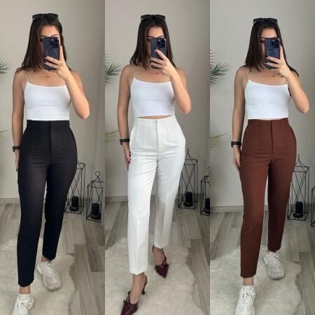 Kadın üste Oturan Paçası Bilek üzerinde Biten Krep Kumaş Kumaş Pantolon 36 (S) - 50 (5XL) - 6