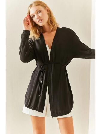 Kadın Uzun Kollu Bağcık Detay Hırka - ANGELINO BuyukBedeniz