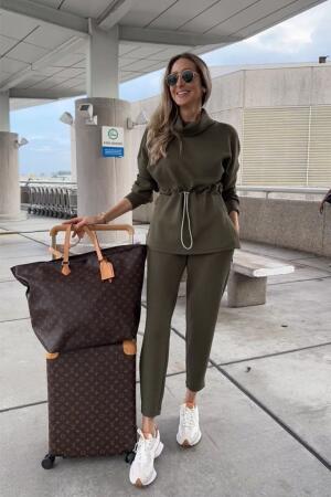Kadın Uzun Kollu Balıkçı Yaka Belden Lastikli Modal Bluz Ve Pantolon Ikili Takım - 2