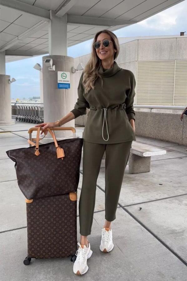 Kadın Uzun Kollu Balıkçı Yaka Belden Lastikli Modal Bluz Ve Pantolon Ikili Takım - 2