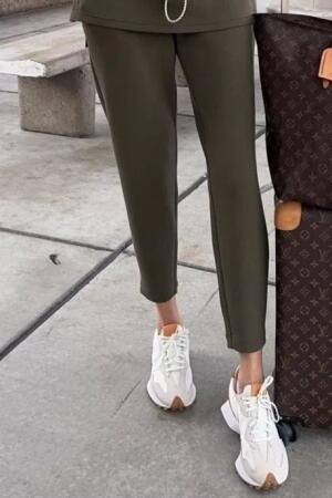 Kadın Uzun Kollu Balıkçı Yaka Belden Lastikli Modal Bluz Ve Pantolon Ikili Takım - 4