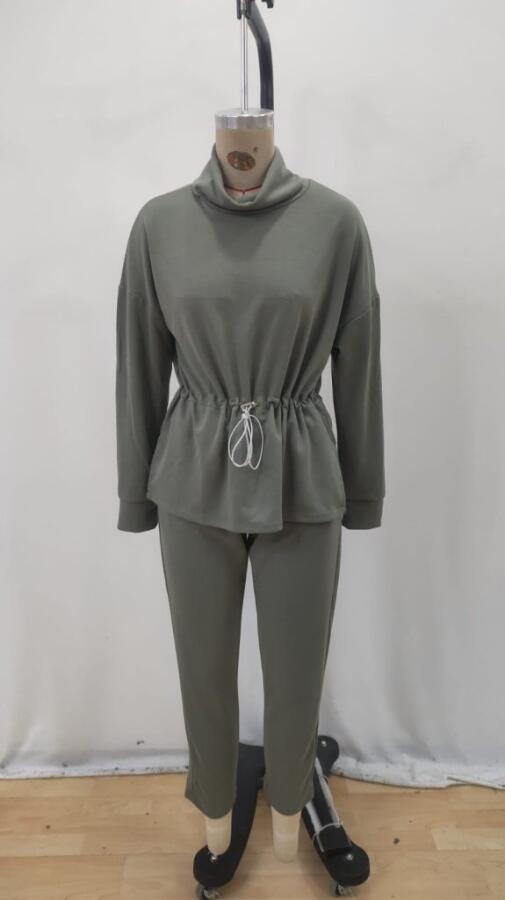 Kadın Uzun Kollu Balıkçı Yaka Belden Lastikli Modal Bluz Ve Pantolon Ikili Takım - 5