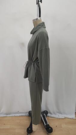 Kadın Uzun Kollu Balıkçı Yaka Belden Lastikli Modal Bluz Ve Pantolon Ikili Takım - 6