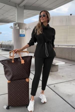 Kadın Uzun Kollu Balıkçı Yaka Belden Lastikli Modal Bluz Ve Pantolon Ikili Takım - 4