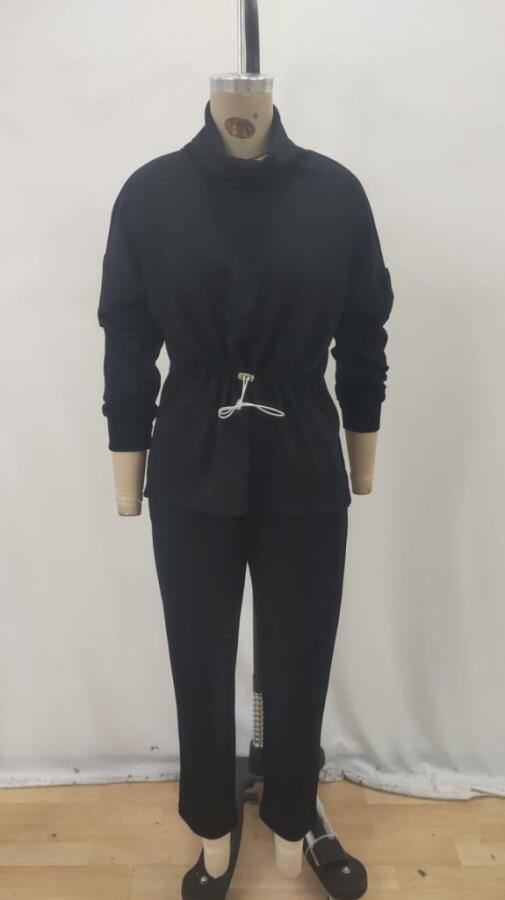 Kadın Uzun Kollu Balıkçı Yaka Belden Lastikli Modal Bluz Ve Pantolon Ikili Takım - 5