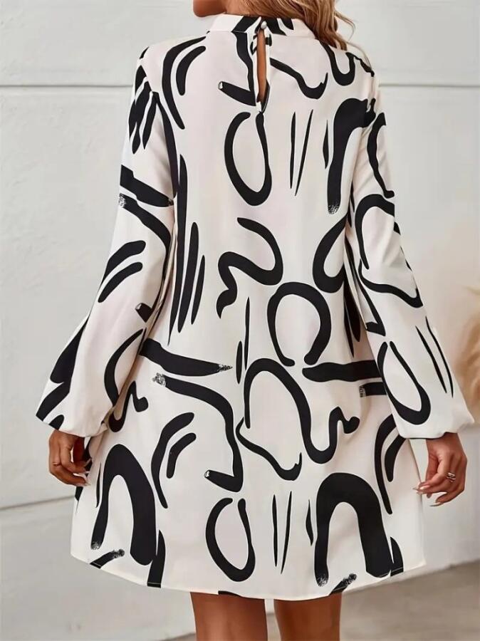 Kadın Uzun Kollu Balıkçı Yaka Desenli şardonlu Dalgıç Elbise - 3