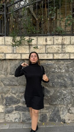 Kadın Uzun Kollu Balıkçı Yaka Kısa şardonlu Kaşkorse Elbise - 5
