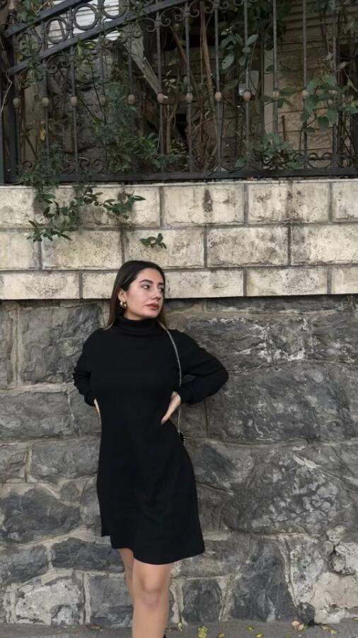 Kadın Uzun Kollu Balıkçı Yaka Kısa şardonlu Kaşkorse Elbise - 6