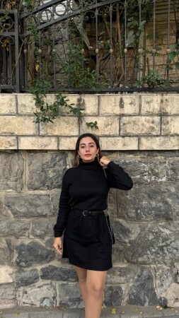Kadın Uzun Kollu Balıkçı Yaka Kısa şardonlu Kaşkorse Elbise - 7