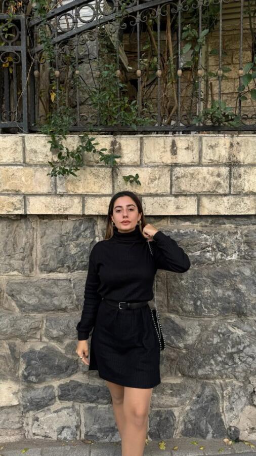 Kadın Uzun Kollu Balıkçı Yaka Kısa şardonlu Kaşkorse Elbise - 7
