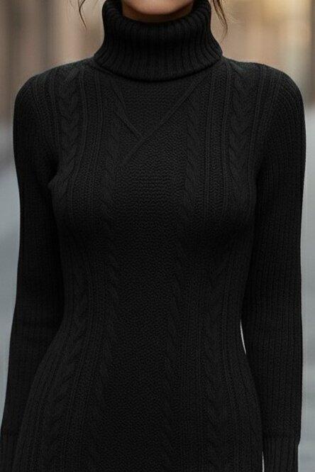 Kadın Uzun Kollu Balıkçı Yaka Kısa Triko Elbise - 2