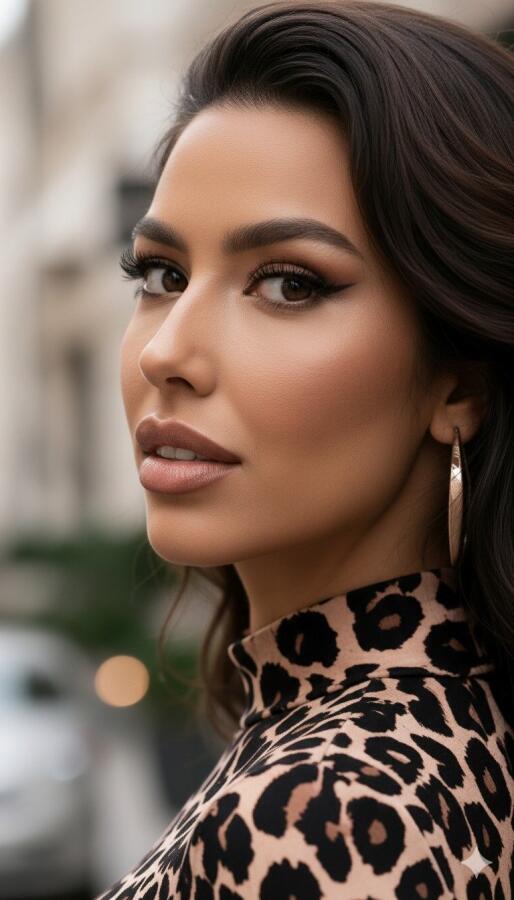 Kadın Uzun Kollu Balıkçı Yaka Leopar Desenli Midi Boy Elbise - 7