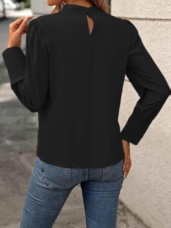 Kadın Uzun Kollu Balıkçı Yaka önden Dikişli Dokuma Bluz - 2