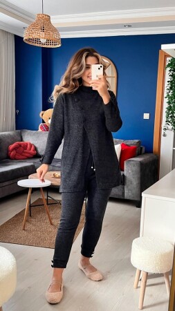 Kadın Uzun Kollu Balıkçı Yaka önden Düğmeli Bluz Ve Pantolon Yumoş Ikili Takım - 2