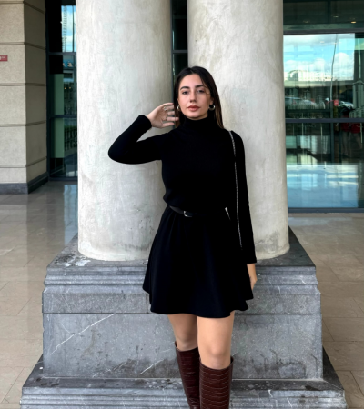 Kadın Uzun Kollu Balıkçı Yaka Salaş Kusa Akrilik Elbise - 8