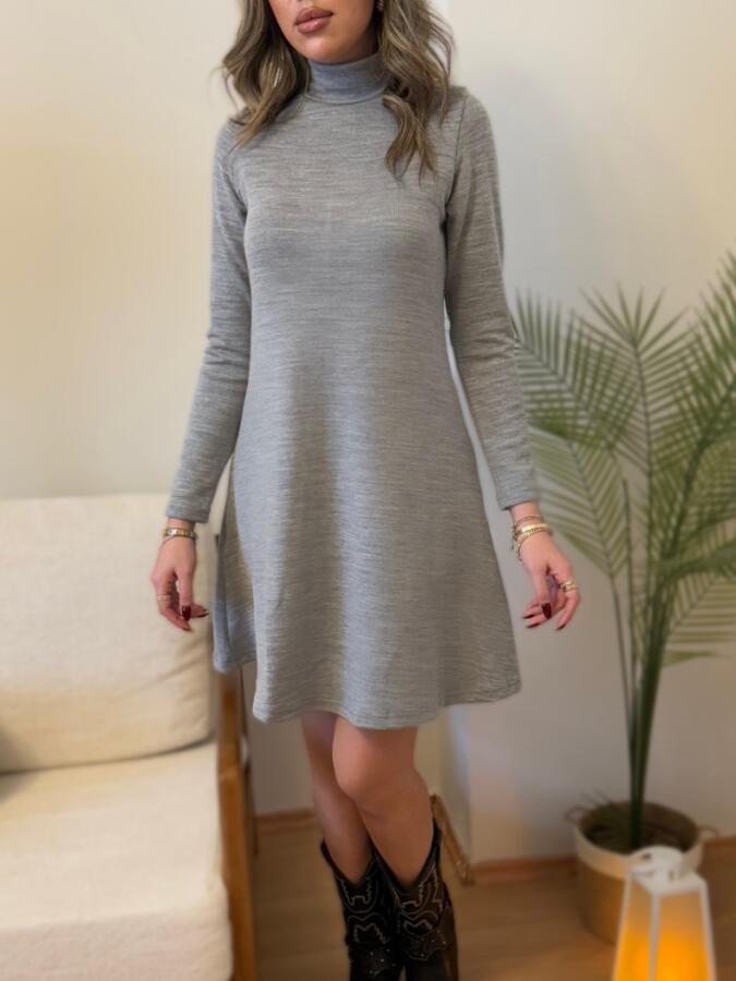 Kadın Uzun Kollu Balıkçı Yaka Salaş Kusa Akrilik Elbise - 5