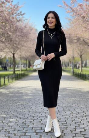 Kadın Uzun Kollu Balıkçı Yaka Triko Elbise - ANGELINO BuyukBedeniz