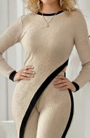 Kadın Uzun Kollu Bisiklet Yaka Asimetrik Kesim Bluz şardonlu Kaşkorse Bluz Ve Pantolon Ikili Takım - 3