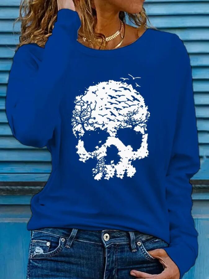 Kadın Uzun Kollu Bisiklet Yaka Ayçiçeği Desenli Viskon Bluz - 1