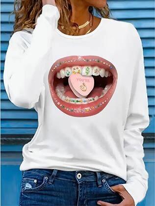 Kadın Uzun Kollu Bisiklet Yaka Baskılı Viskon Bluz - 1