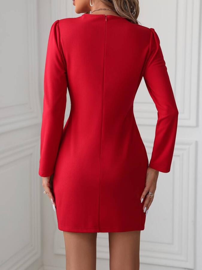 Kadın Uzun Kollu Bisiklet Yaka Bel Kemer Detay Ithal Krep Elbise - 3