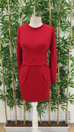 Kadın Uzun Kollu Bisiklet Yaka Bel Kemer Detay Ithal Krep Elbise - 7