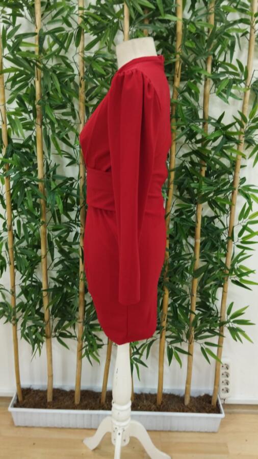 Kadın Uzun Kollu Bisiklet Yaka Bel Kemer Detay Ithal Krep Elbise - 8