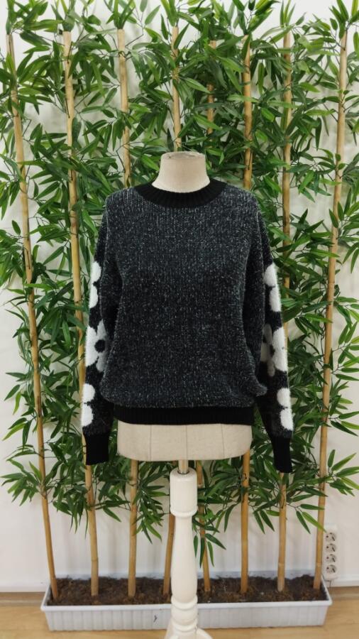 Kadın Uzun Kollu Bisiklet Yaka çiçek Desenli Triko Bluz - 4