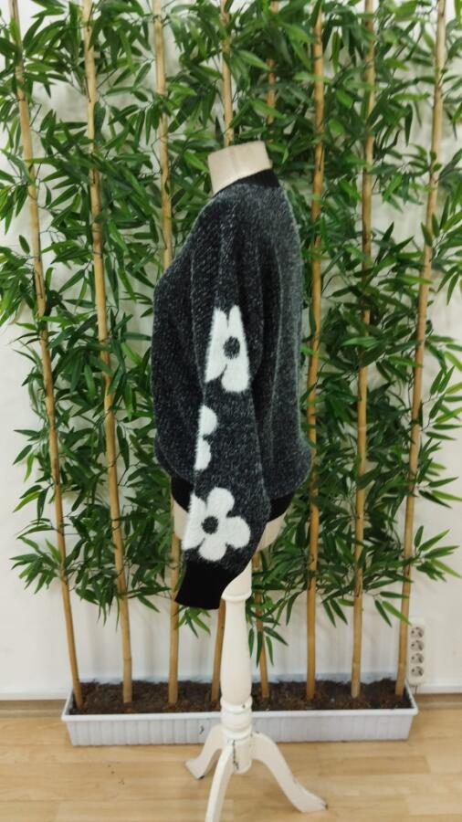 Kadın Uzun Kollu Bisiklet Yaka çiçek Desenli Triko Bluz - 5