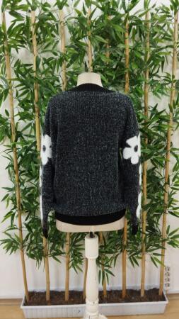 Kadın Uzun Kollu Bisiklet Yaka çiçek Desenli Triko Bluz - 6