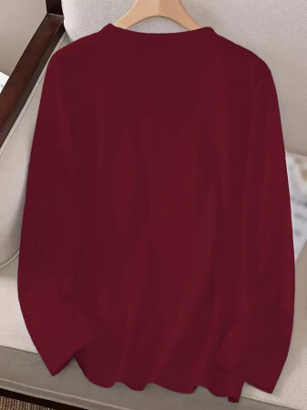Kadın Uzun Kollu Bisiklet Yaka Desenli Viskon Bluz - 3