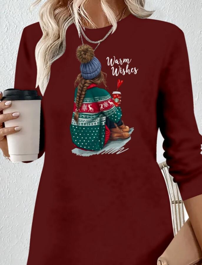 Kadın Uzun Kollu Bisiklet Yaka Desenli Viskon Iki Iplik Elbise - 2