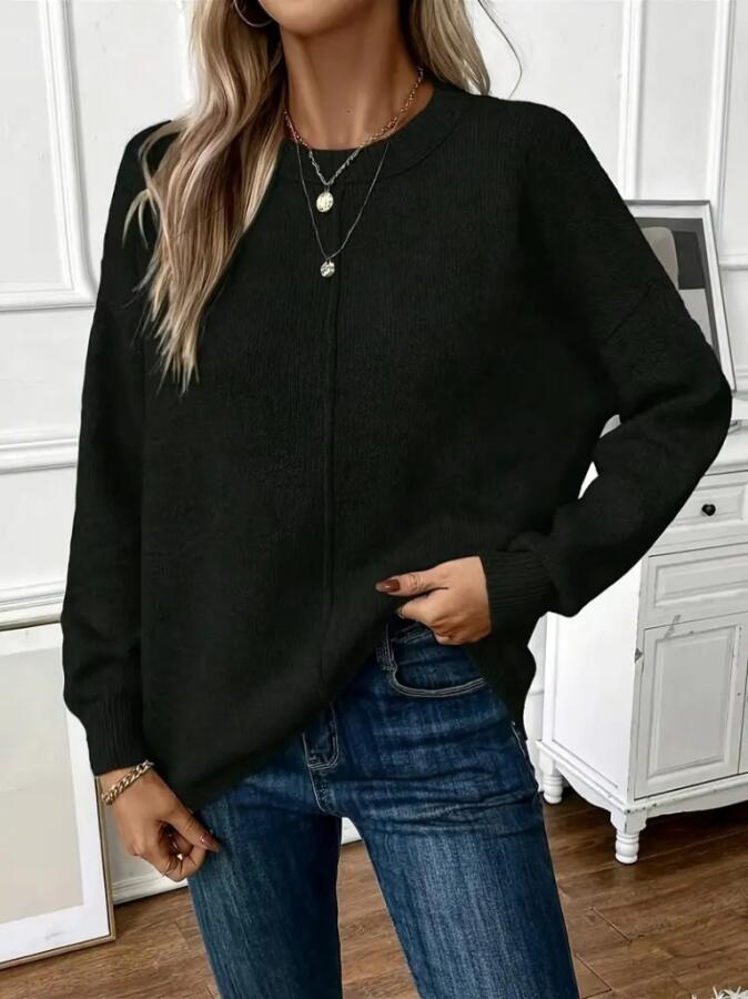 Kadın Uzun Kollu Bisiklet Yaka Düşük Omuz Detaylı Triko Bluz - 2