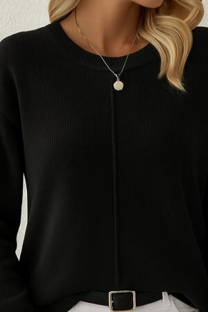 Kadın Uzun Kollu Bisiklet Yaka Düşük Omuz Detaylı Triko Bluz - ANGELINO BuyukBedeniz (1)