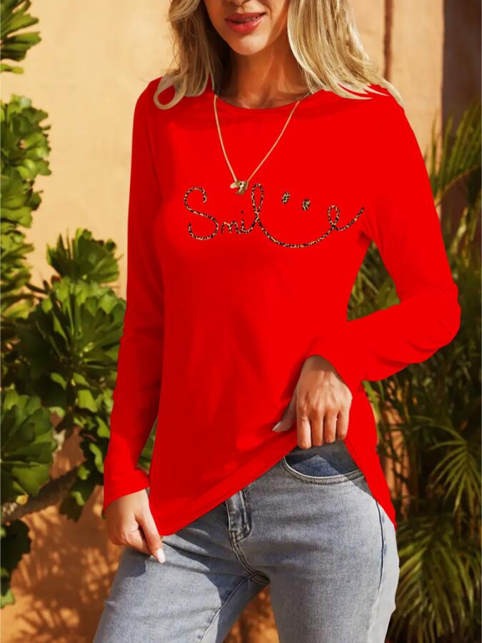 Kadın Uzun Kollu Bisiklet Yaka Gülümseyen Surat Desenli Viskon Bluz - 3