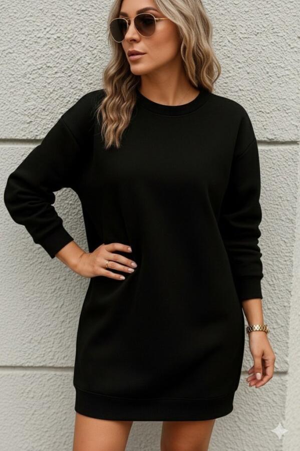 Kadın Uzun Kollu Bisiklet Yaka Iki Iplik Elbise - 1